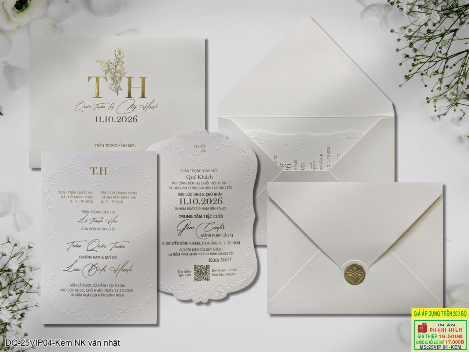 THIỆP CƯỚI 25VIP04 - Kem MK vân nhật