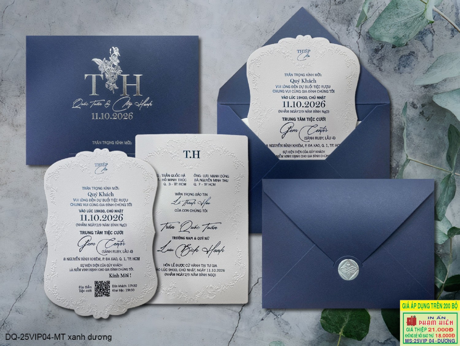 THIỆP CƯỚI 25VIP04 - MT xanh dương