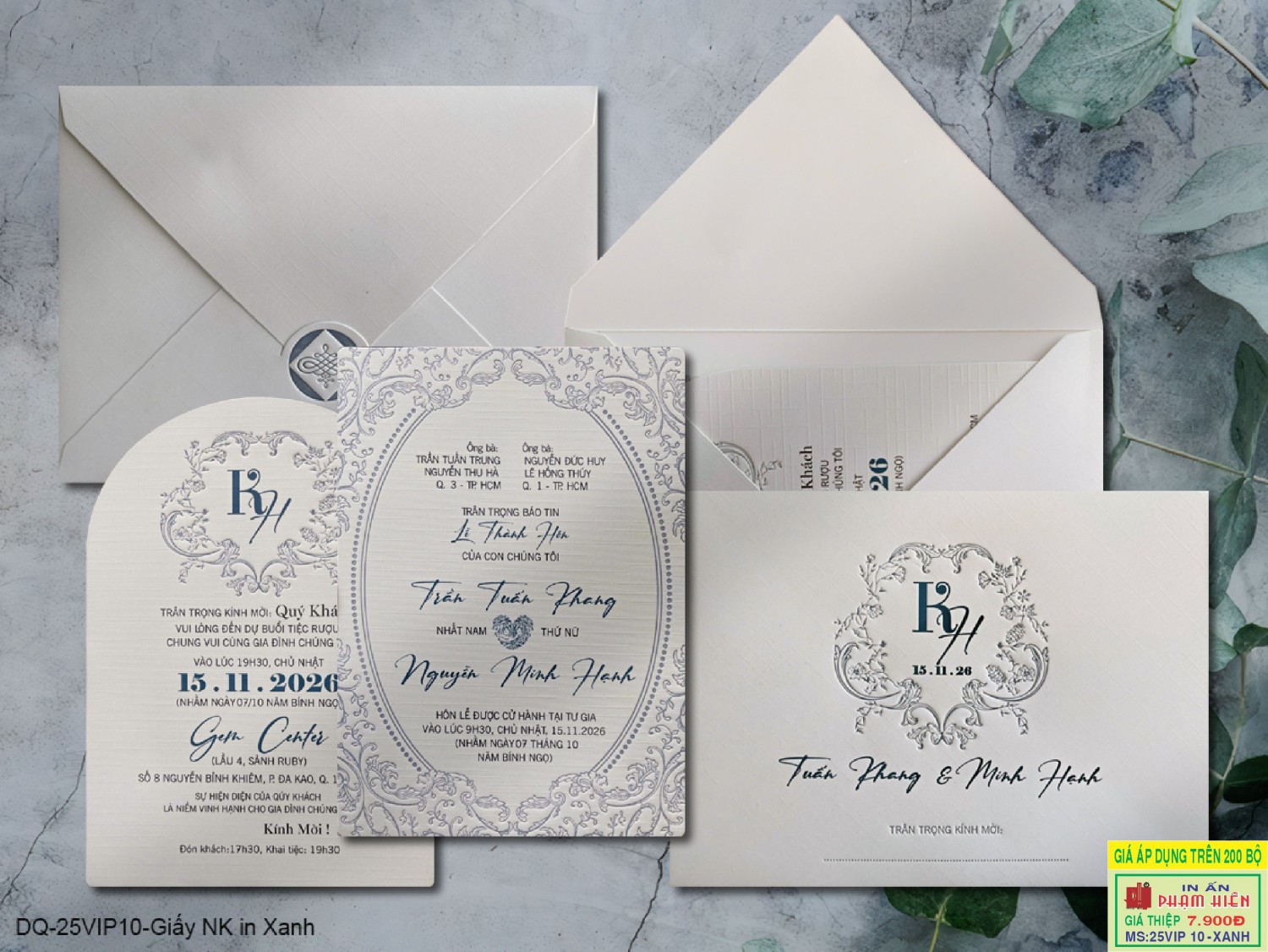 THIỆP CƯỚI 25VIP10 - Giấy NK in xanh