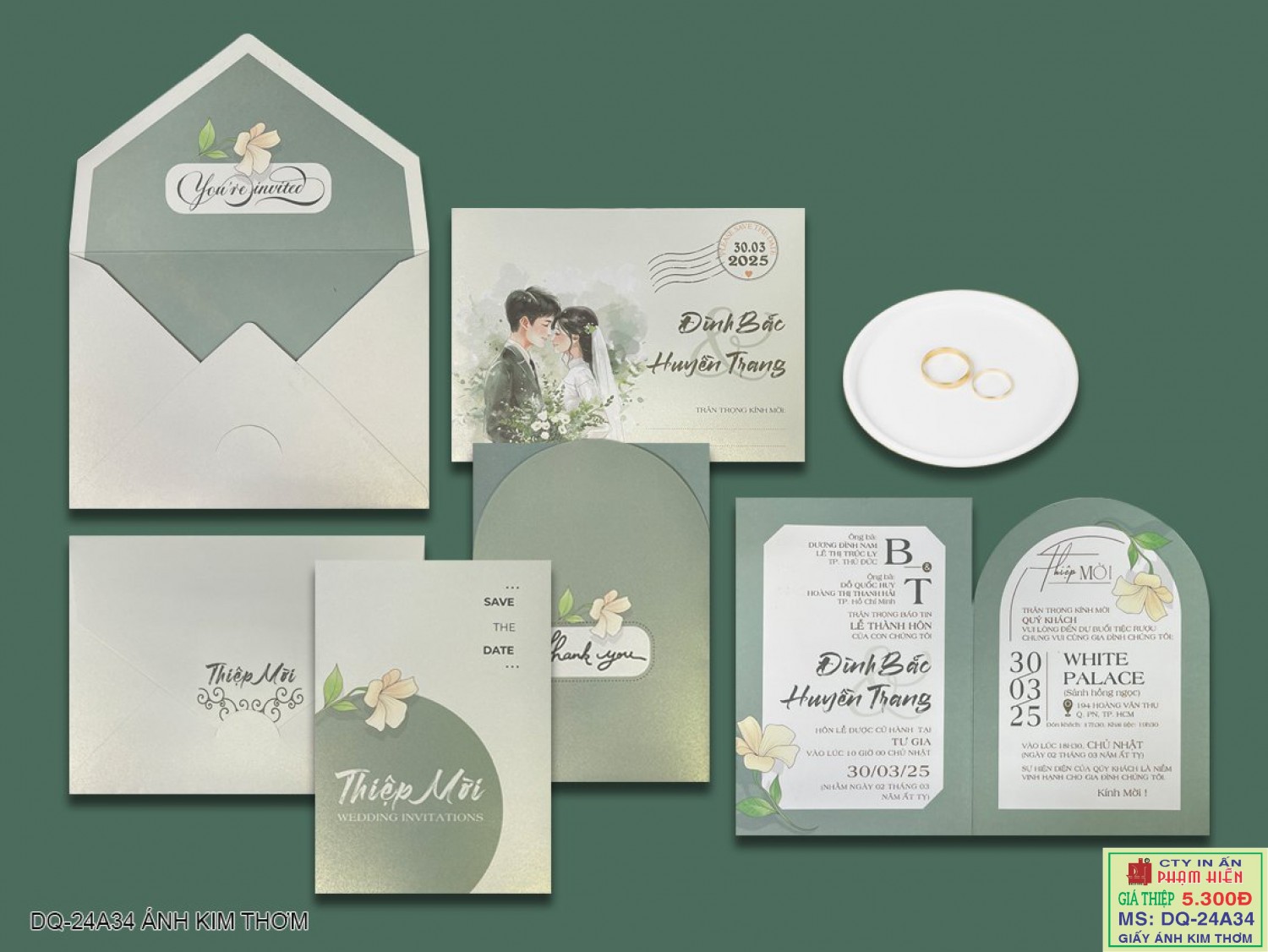 THIỆP CƯỚI 24A34 GIẤY ÁNH KIM THƠM